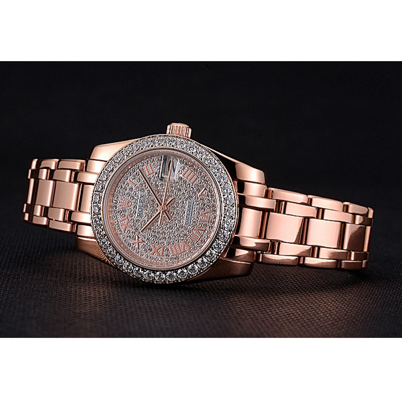 Aaa fake watches Bezel 622836 Pink Case And Gold Dial Rolex And Bracelet Datejust Diamond 0817